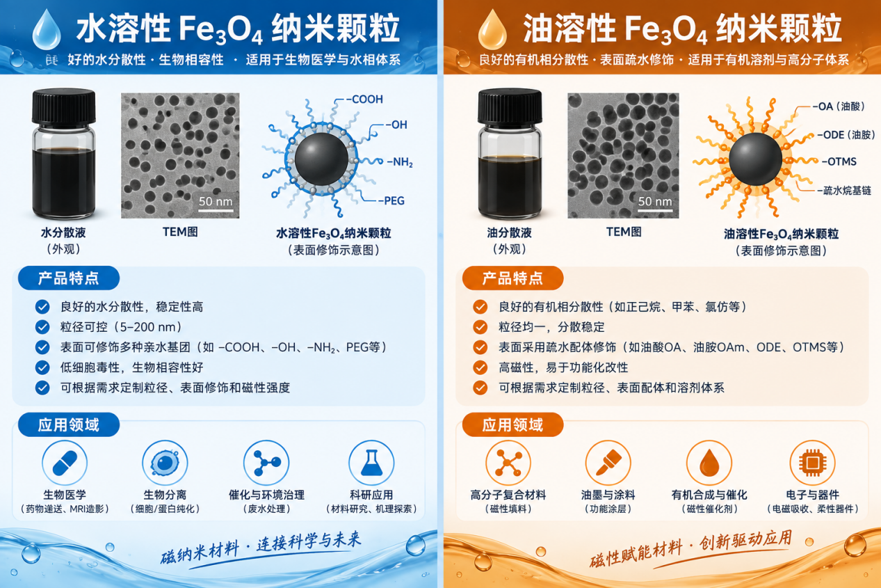 四氧化三铁纳米颗粒水溶性/油溶性及分散体系定制