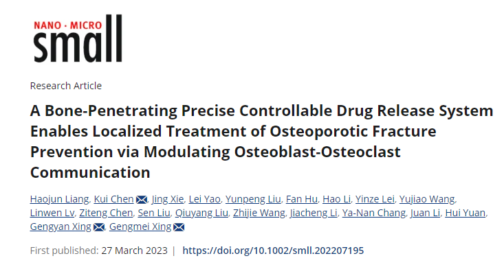 A Bone-Penetrating Precise Controllable Drug Release System Enables Localized Treatment of Osteoporotic Fracture Prevention via Modulating Osteoblast-Osteoclast Communication  配图