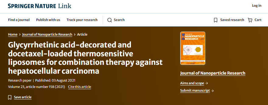 Glycyrrhetinic acid-decorated and docetaxel-loaded thermosensitive liposomes for combination therapy against hepatocellular carcinoma 配图