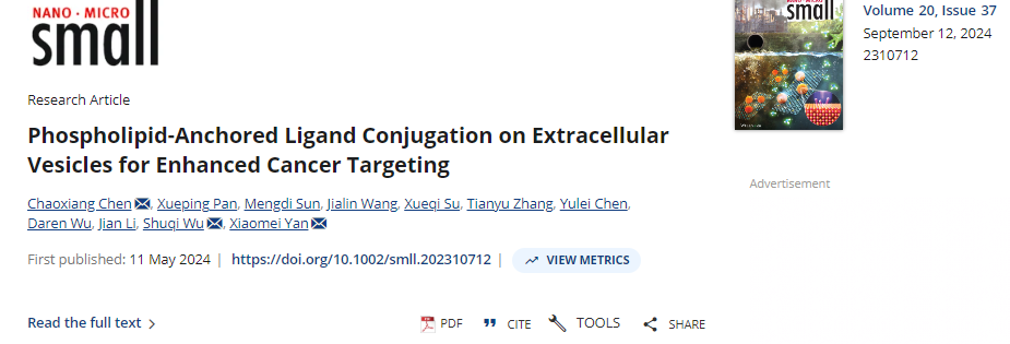 Phospholipid-Anchored Ligand Conjugation on Extracellular Vesicles for Enhanced Cancer Targeting 配图