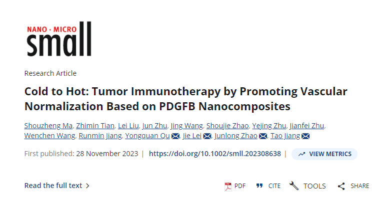 Cold to Hot: Tumor Immunotherapy by Promoting Vascular Normalization Based on PDGFB Nanocomposites 配图