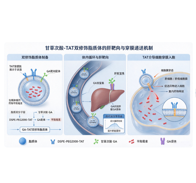 Preparation and pharmacokinetics of glycyrrhetinic acid and cell transmembrane peptides modified with liposomes for liver targeted-delivery 配图