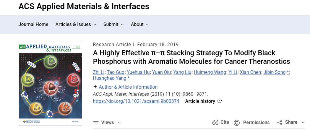 A Highly Effective π-π Stacking Strategy To Modify Black Phosphorus with Aromatic Molecules for Cancer Theranostics 配图