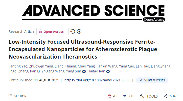 Low-Intensity Focused Ultrasound-Responsive Ferrite-Encapsulated Nanoparticles for Atherosclerotic Plaque Neovascularization Theranostics