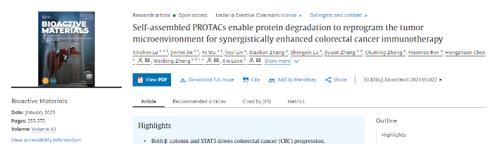 Self-assembled PROTACs enable protein degradation to reprogram the tumor microenvironment for synergistically enhanced colorectal cancer immunotherapy 