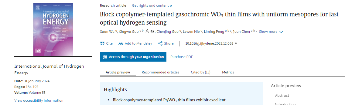 Block copolymer-templated gasochromic WO₃ thin films with uniform mesopores for fast optical hydrogen sensing