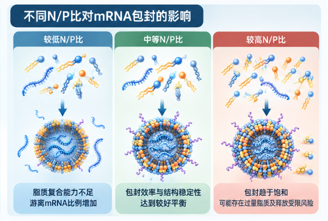 SM-102不同N/P比对mRNA包封的影响