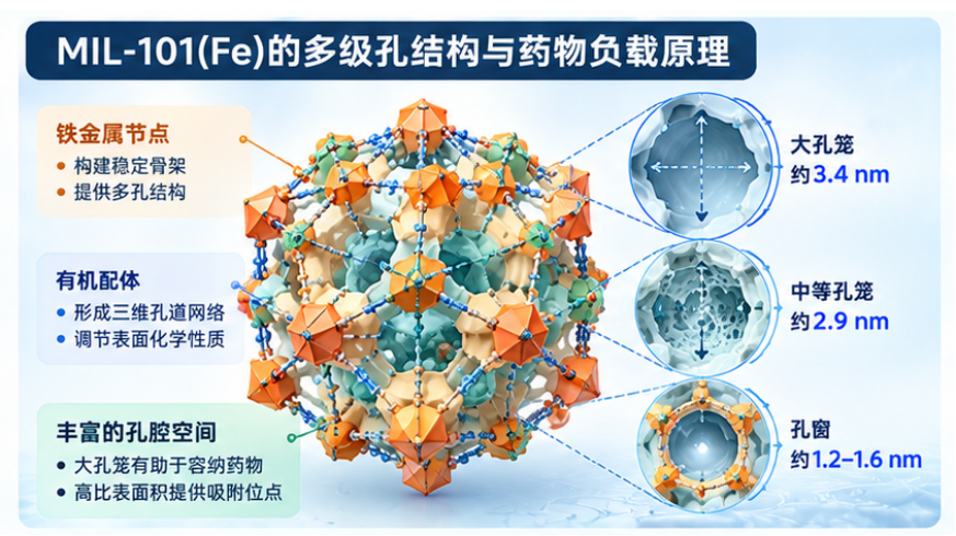 MIL-101(Fe)的多级孔结构与药物负载原理