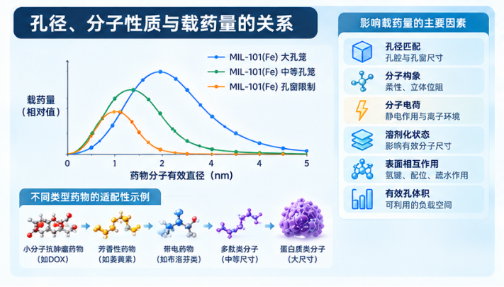 孔径、分子性质与载药量的关系
