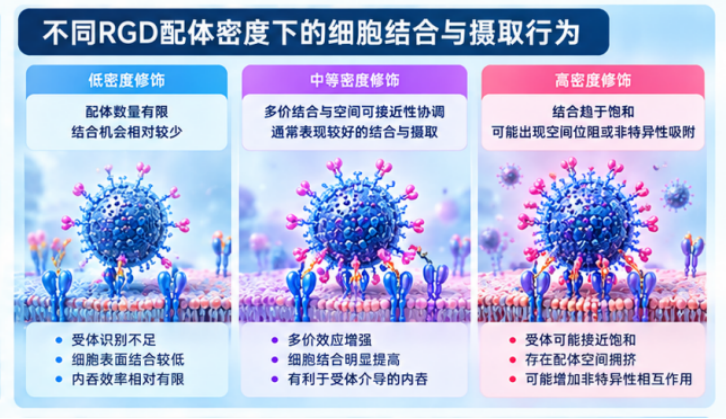 不同RGD配体密度下的细胞结合与摄取行为