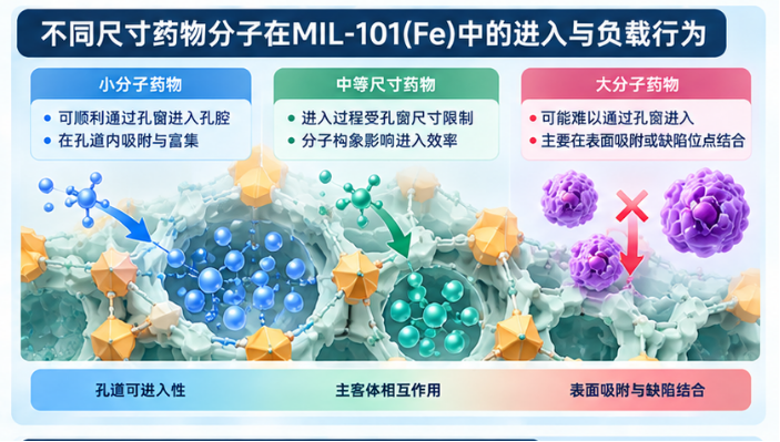 不同尺寸药物分子在MIL-101(Fe)中的进入与负载行为