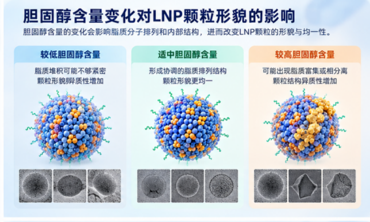 胆固醇含量变化对LNP颗粒形貌的影响