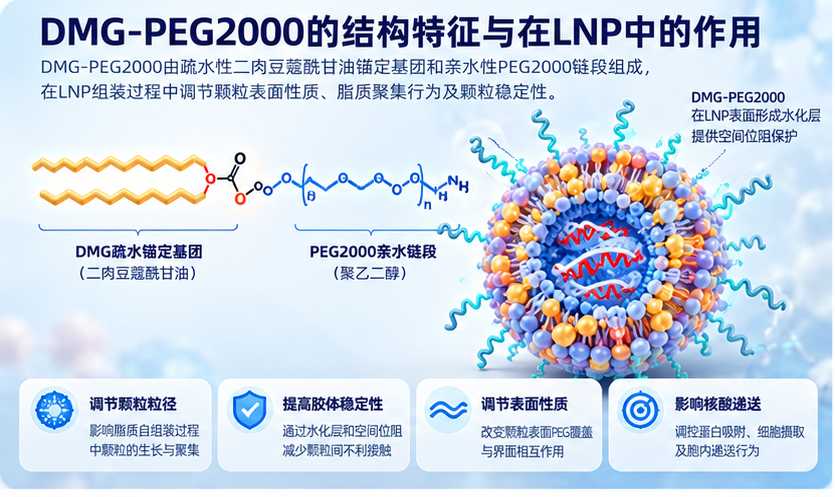 DMG-PEG2000含量对LNP粒径及颗粒稳定性的影响——从表面空间位阻调控到核酸递送体系优化配图
