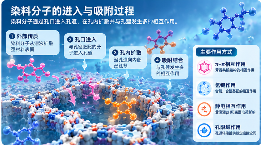 染料分子的进入与吸附过程