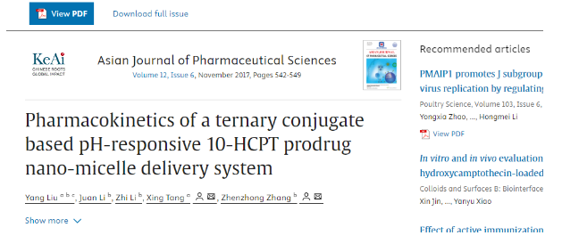 Pharmacokinetics of a ternary conjugate based pH-responsive 10-HCPT prodrug nano-micelle delivery system