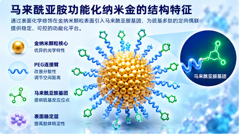 马来酰亚胺功能化纳米金在巯基多肽偶联中的应用——从表面定向修饰到生物功能纳米平台构建配图
