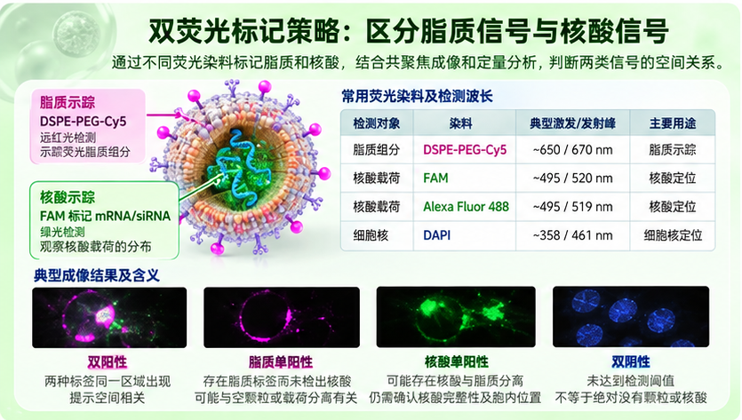 双荧光标记策略:区分脂质信号与核酸信号