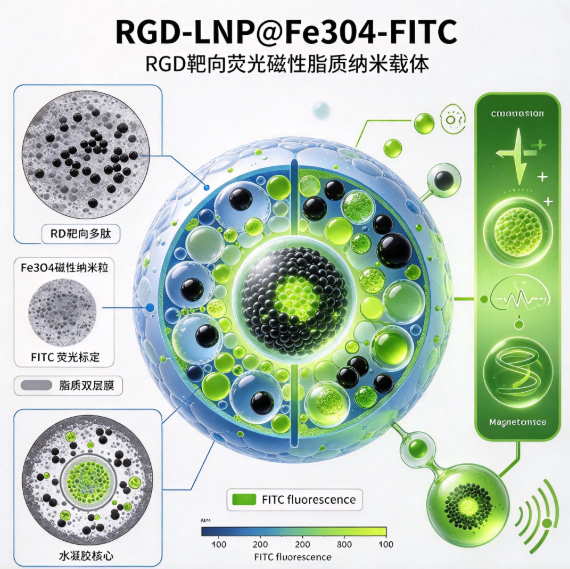 RGD-LNP@Fe3O4-FITC，RGD靶向荧光磁性脂质纳米载体 R-984396 产品图