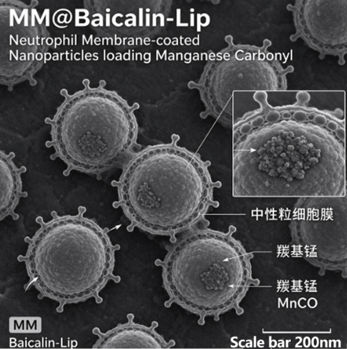 以包裹中性粒细胞膜的纳米微粒搭载羰基锰，MM@Baicalin-Lip R-774780 产品图